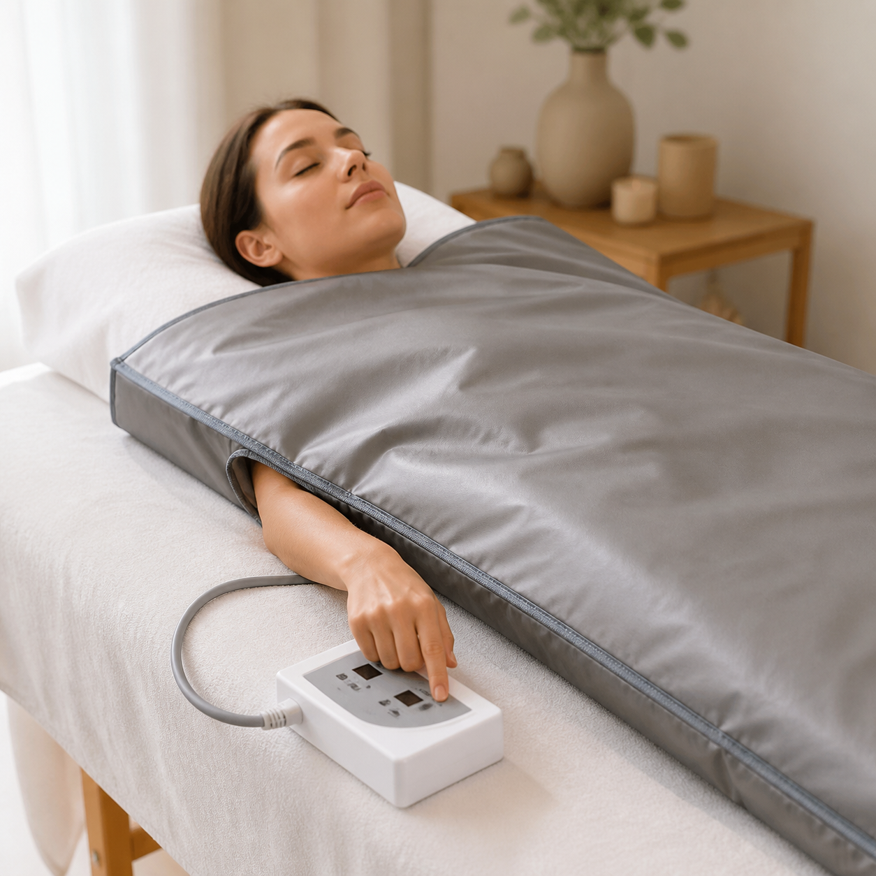 Infrared Home Sauna Blanket during a quiet wind-down routine