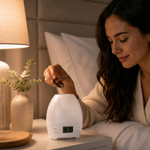 Aromatherapy LED Alarm Clock prepared for an evening wind-down