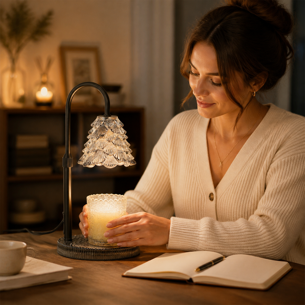 Minimal Candle Warmer Lamp prepared before journaling