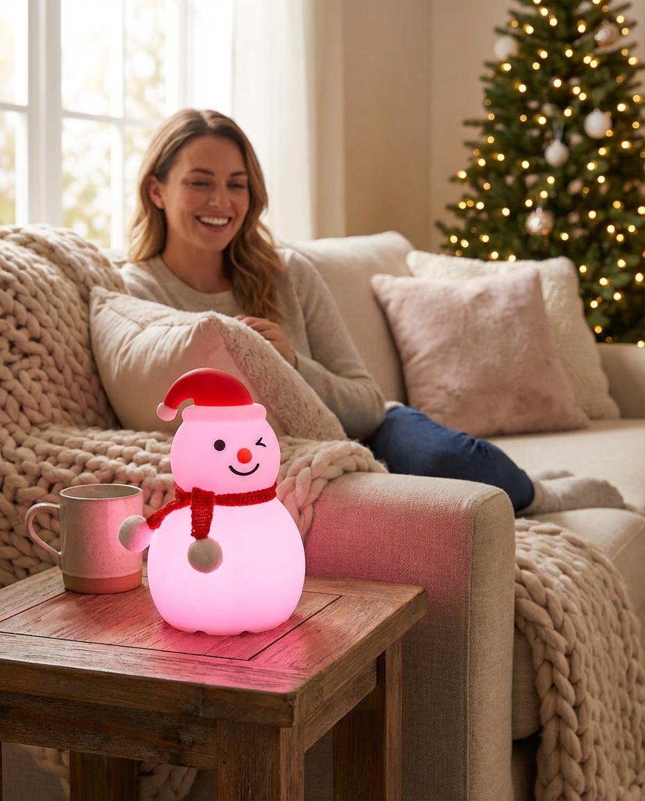 Christmas Snowman Silicone Tap Light Bluetooth Speaker | Healing Ambient Lamp & Holiday Gift