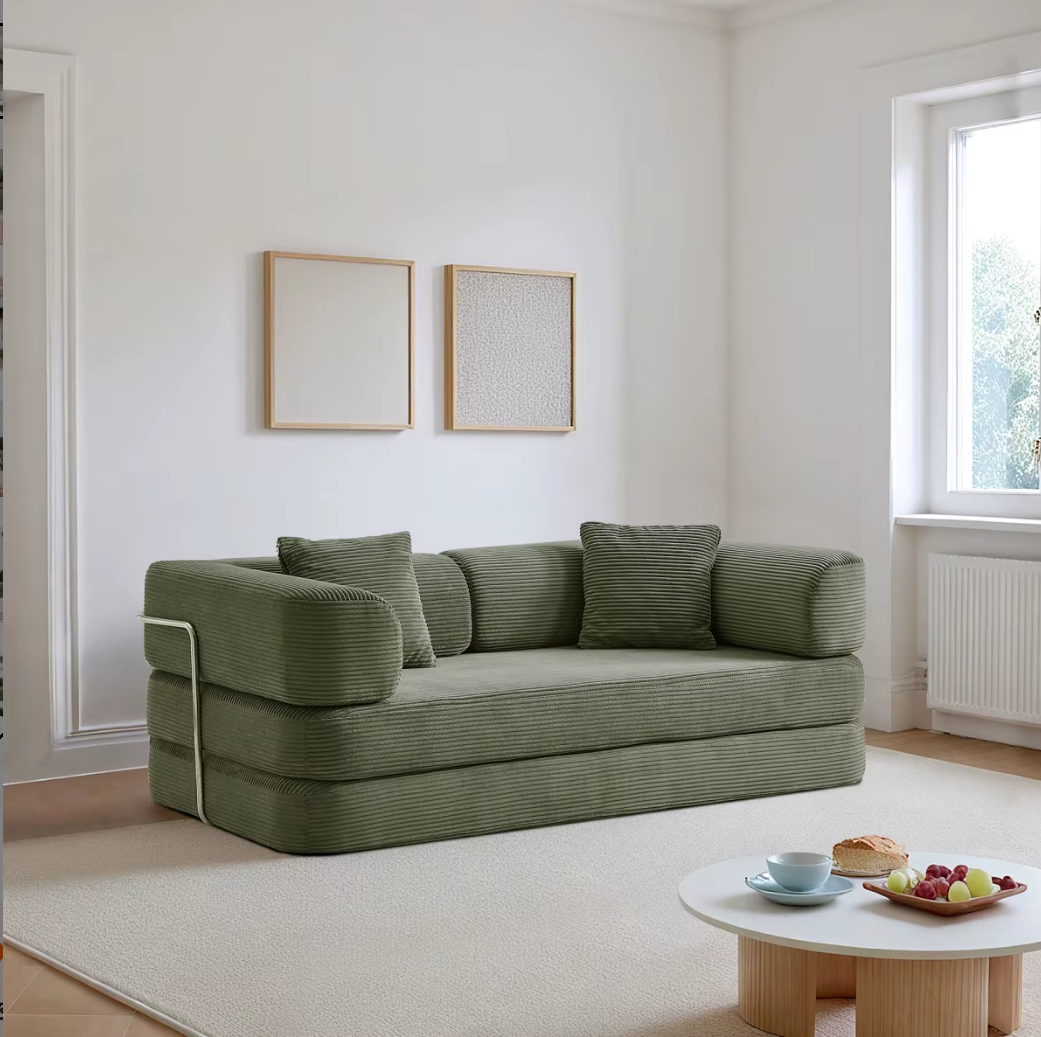 Olive Corduroy Modular Lounge Sofa Bed