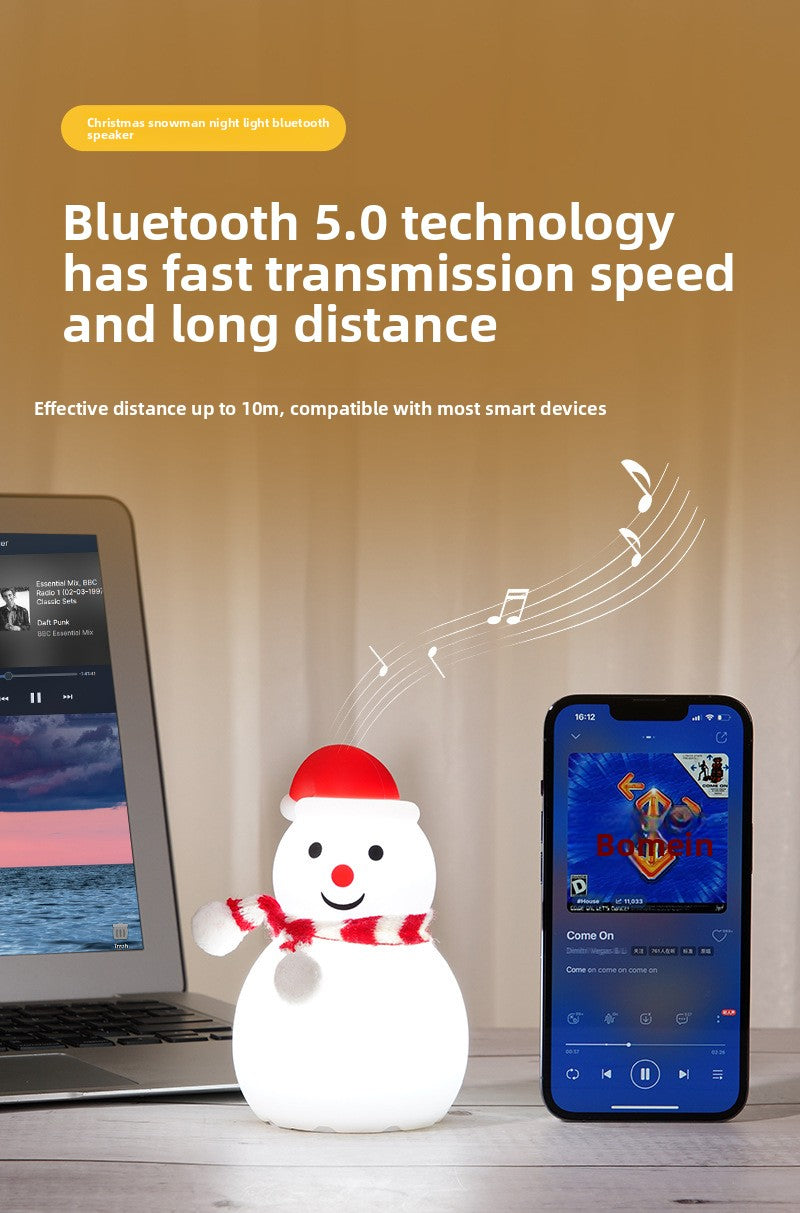 Christmas Snowman Silicone Tap Light Bluetooth Speaker | Healing Ambient Lamp & Holiday Gift
