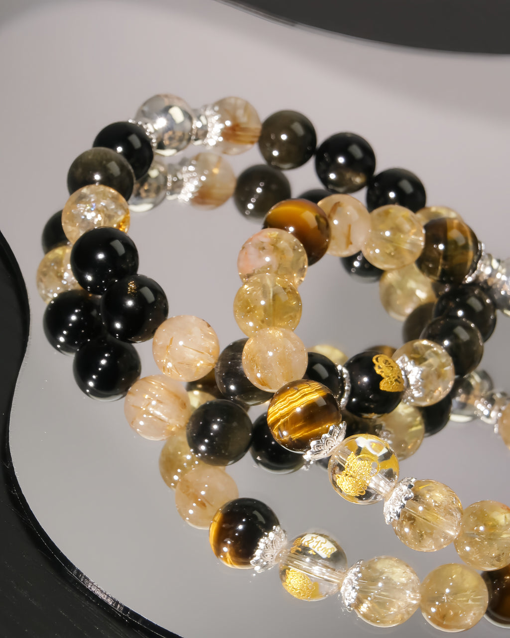 Couple Wealth Energy Bracelet Set for Career Growth & Prosperity (Gold Obsidian & Citrine + Golden Rutile Quartz & Tiger Eye)