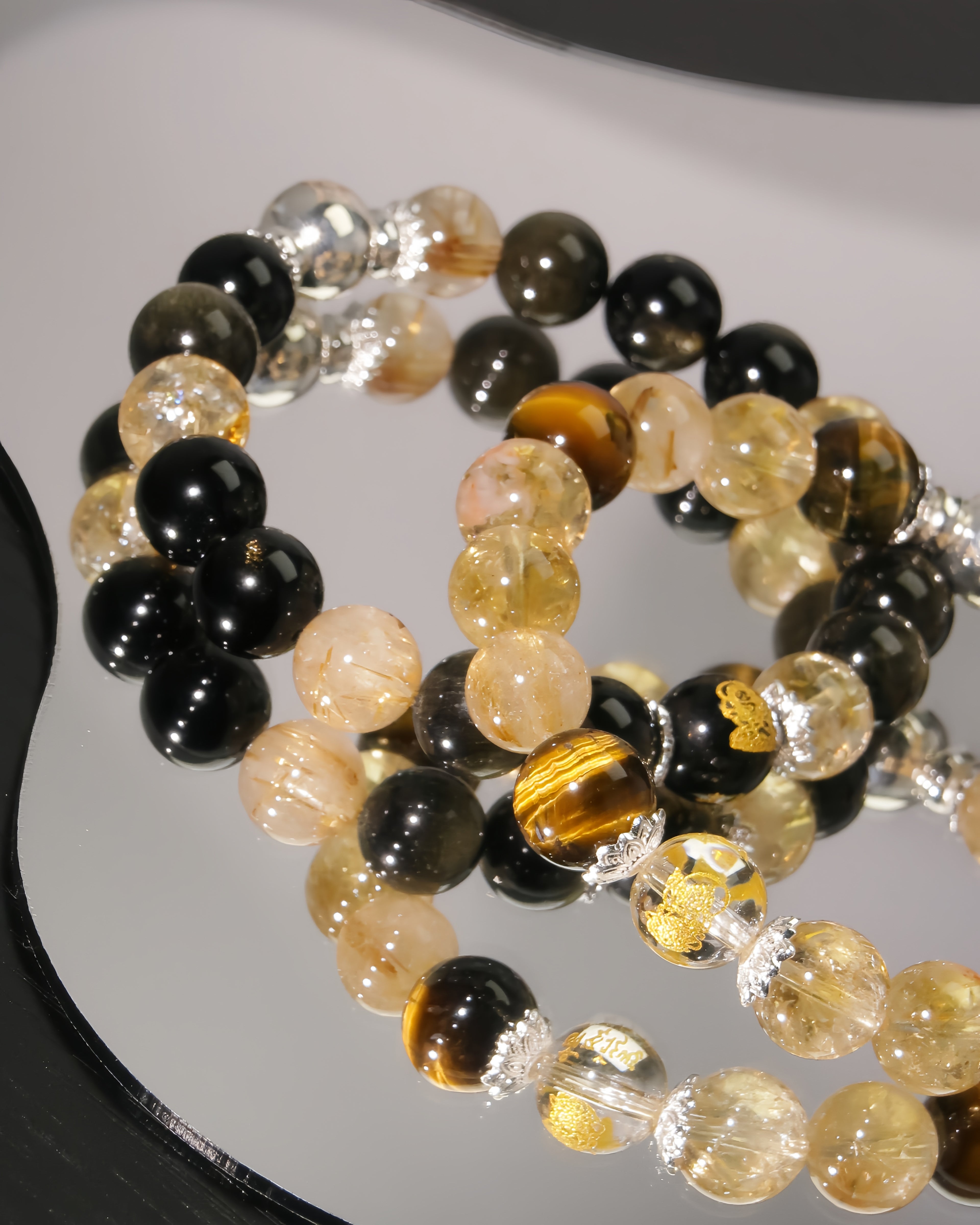 Couple Wealth Energy Bracelet Set for Career Growth & Prosperity (Gold Obsidian & Citrine + Golden Rutile Quartz & Tiger Eye)