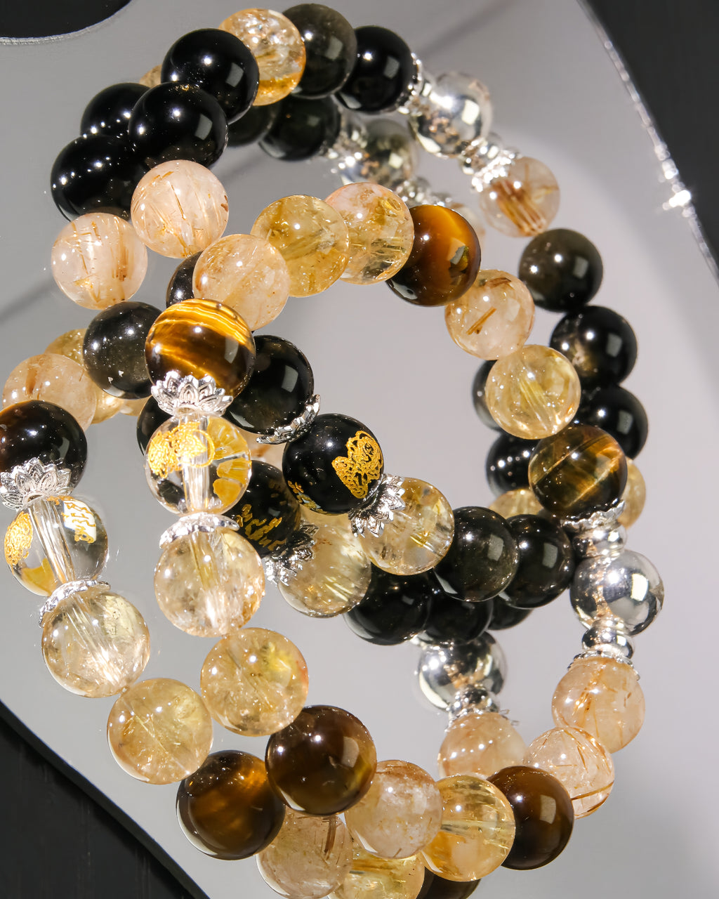 Couple Wealth Energy Bracelet Set for Career Growth & Prosperity (Gold Obsidian & Citrine + Golden Rutile Quartz & Tiger Eye)