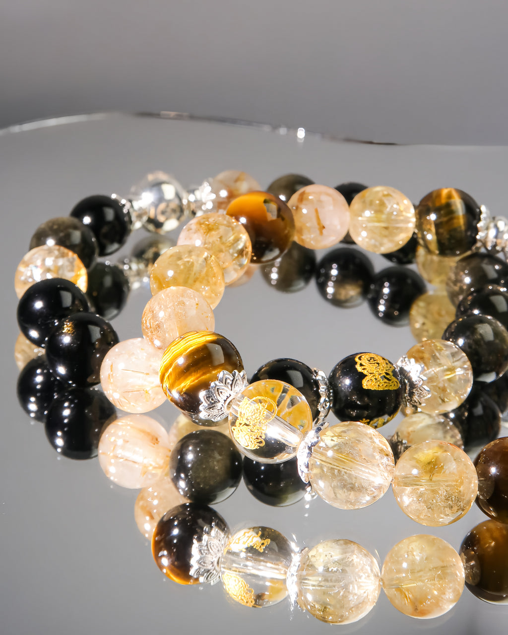 Couple Wealth Energy Bracelet Set for Career Growth & Prosperity (Gold Obsidian & Citrine + Golden Rutile Quartz & Tiger Eye)