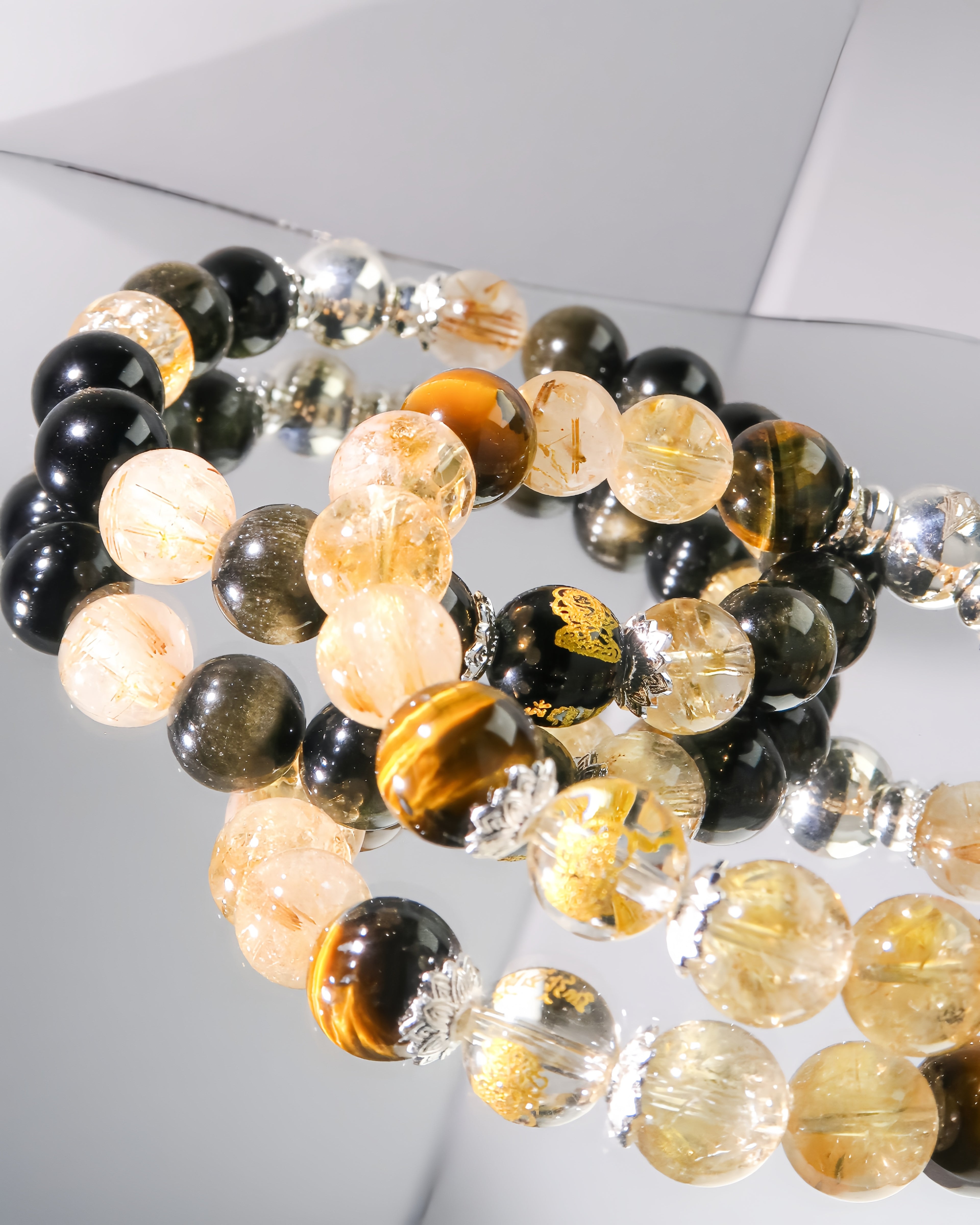 Couple Wealth Energy Bracelet Set for Career Growth & Prosperity (Gold Obsidian & Citrine + Golden Rutile Quartz & Tiger Eye)