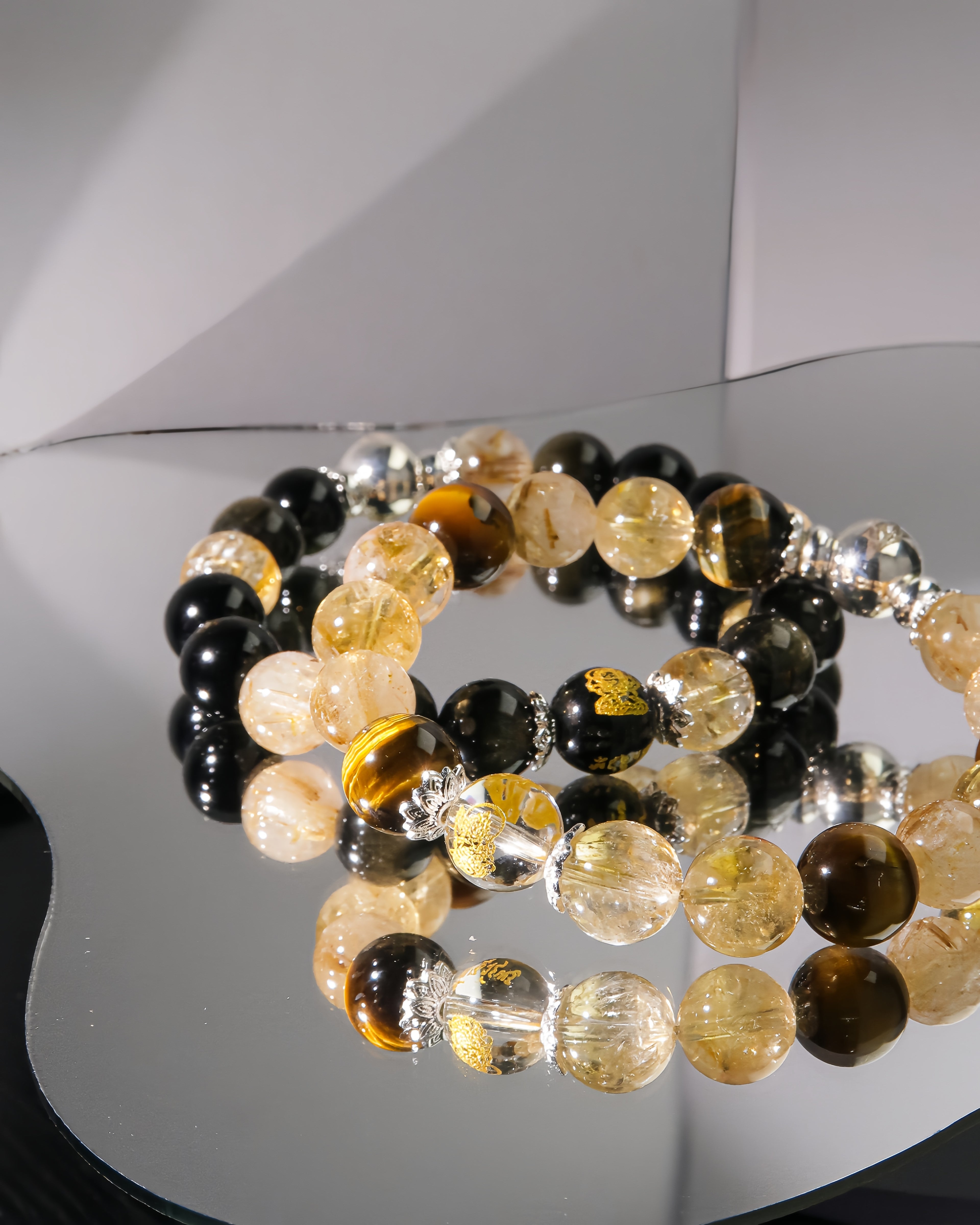 Couple Wealth Energy Bracelet Set for Career Growth & Prosperity (Gold Obsidian & Citrine + Golden Rutile Quartz & Tiger Eye)