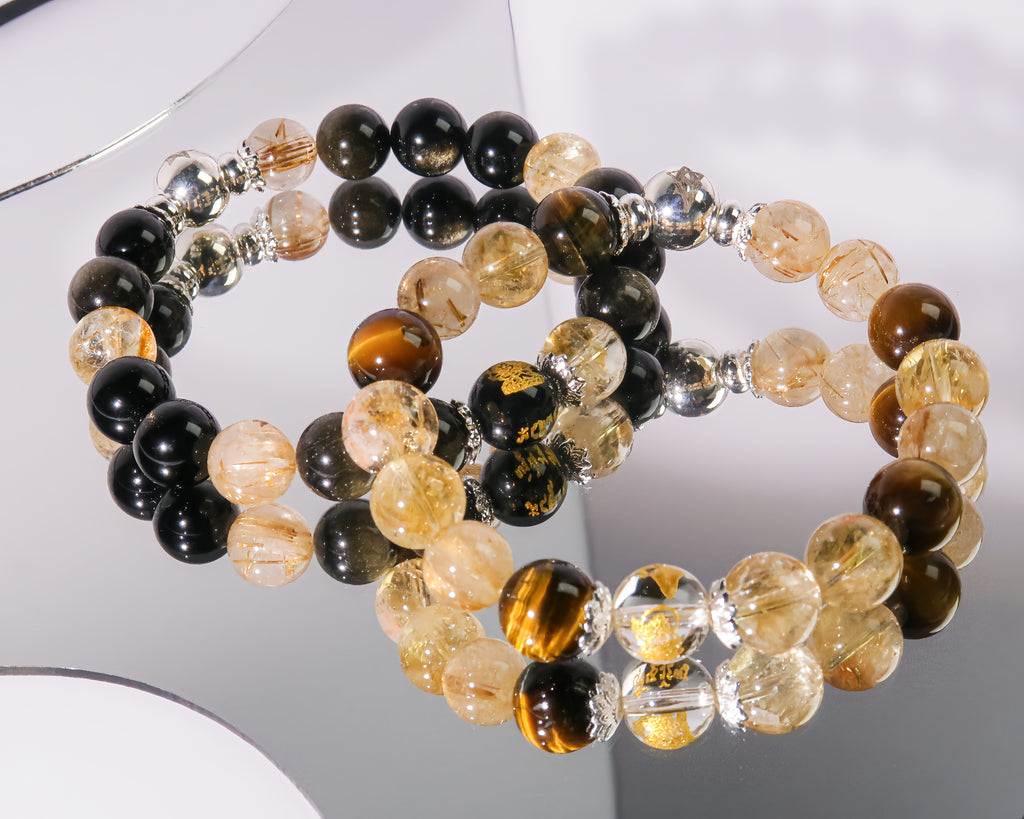 Couple Wealth Energy Bracelet Set for Career Growth & Prosperity (Gold Obsidian & Citrine + Golden Rutile Quartz & Tiger Eye)