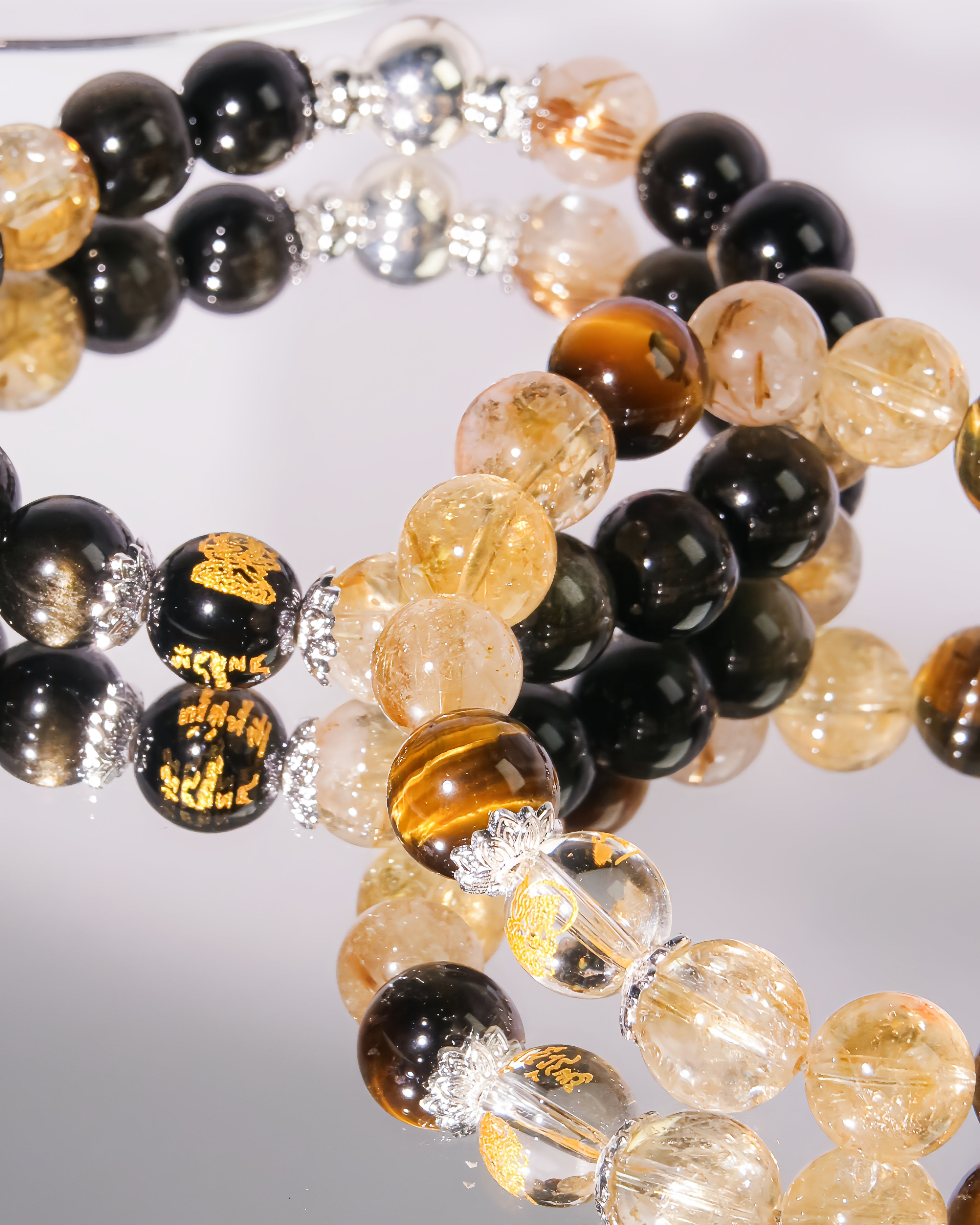 Couple Wealth Energy Bracelet Set for Career Growth & Prosperity (Gold Obsidian & Citrine + Golden Rutile Quartz & Tiger Eye)