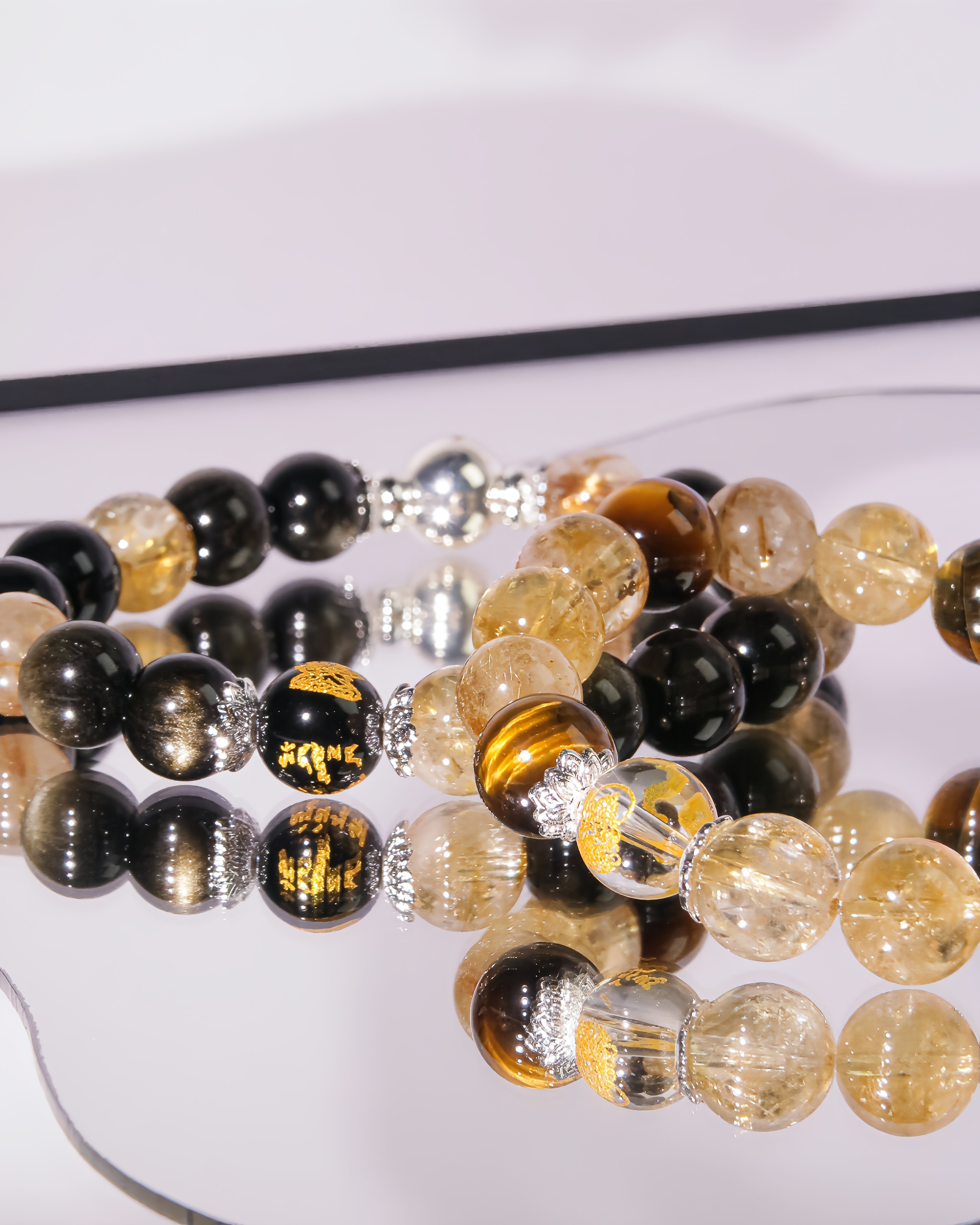 Couple Wealth Energy Bracelet Set for Career Growth & Prosperity (Gold Obsidian & Citrine + Golden Rutile Quartz & Tiger Eye)