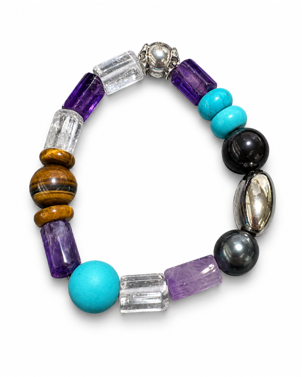 Dusk Mosaic — Amethyst Tiger Eye and Turquoise NFC Bracelet