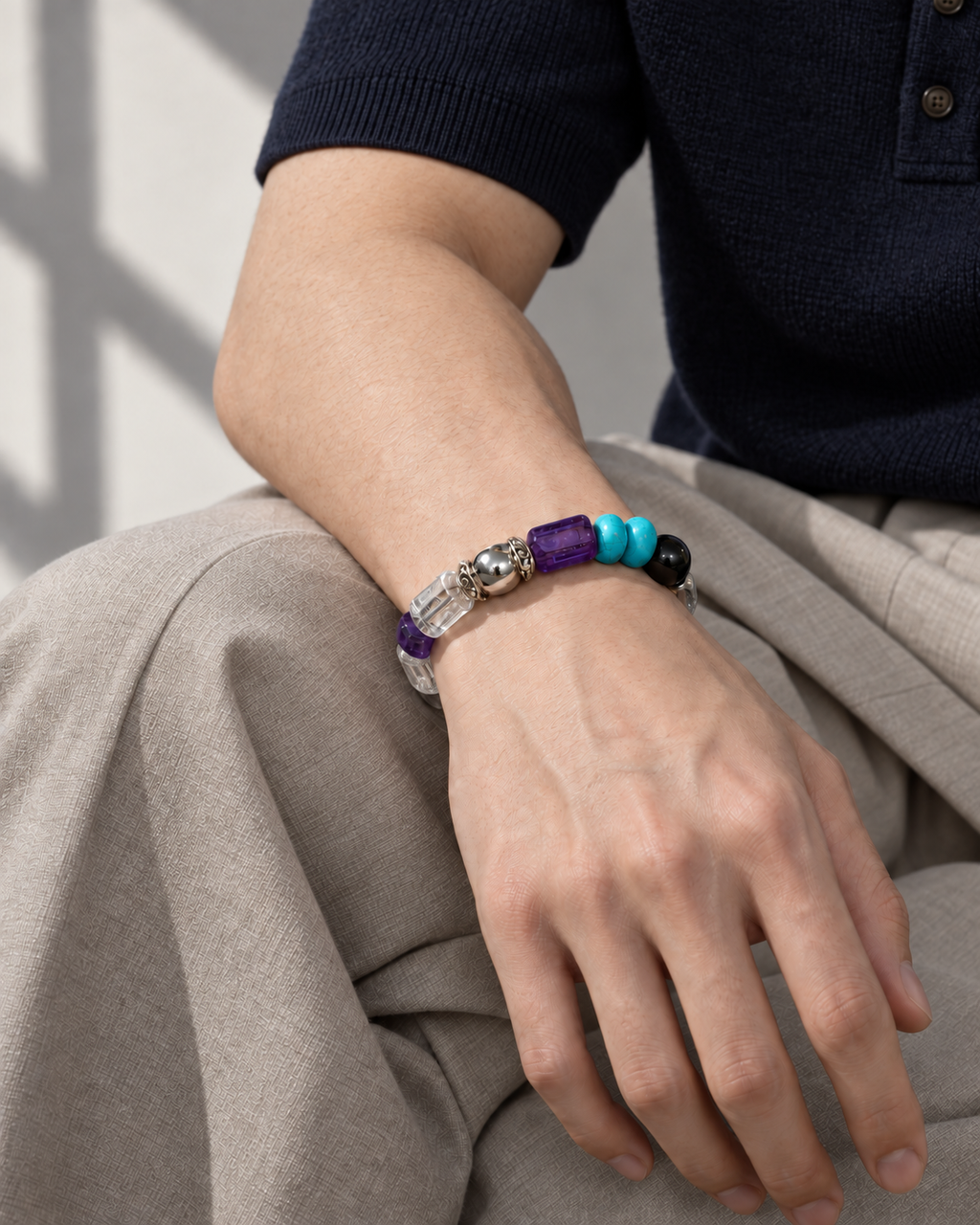 Dusk Mosaic — Amethyst Tiger Eye and Turquoise NFC Bracelet