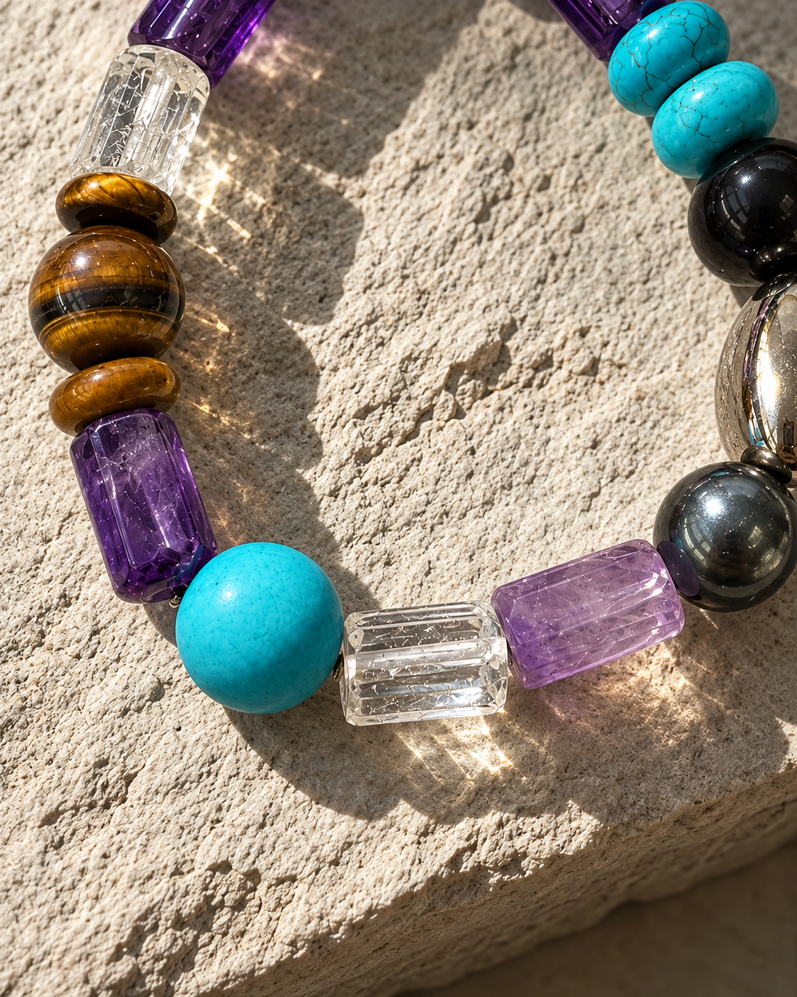 Dusk Mosaic — Amethyst Tiger Eye and Turquoise NFC Bracelet