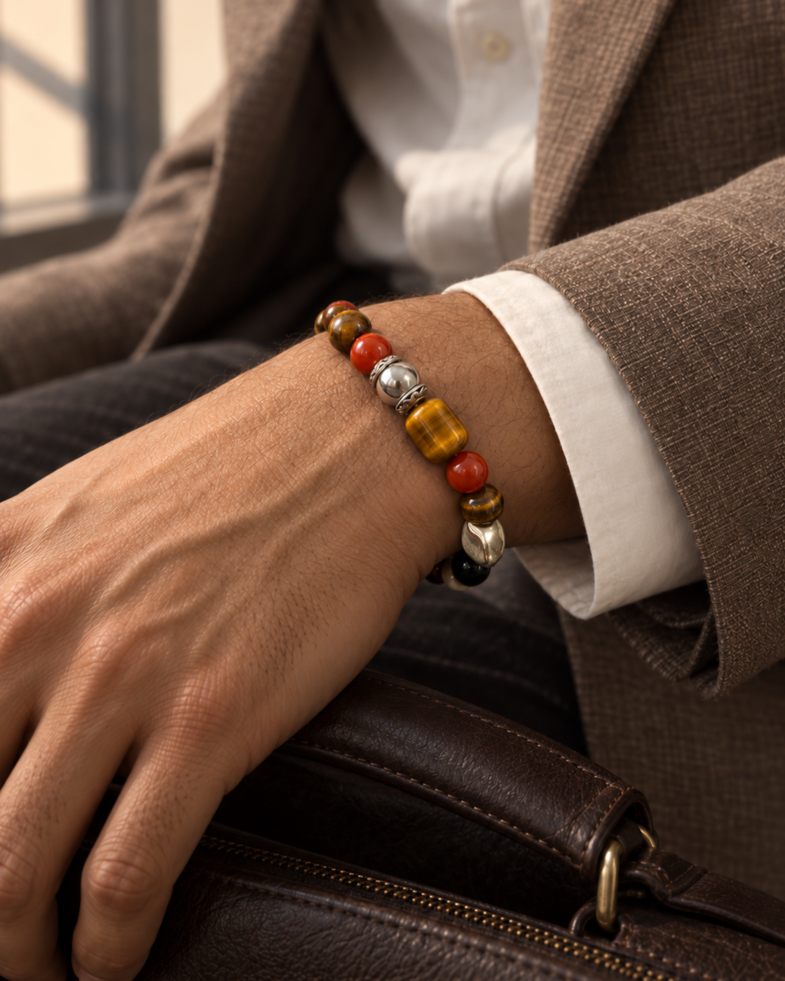 Ember — Tiger Eye and Red Agate NFC Bracelet