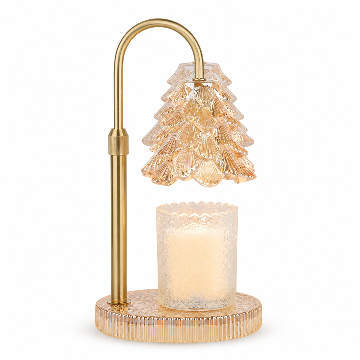 Gold adjustable candle warmer lamp on a white background