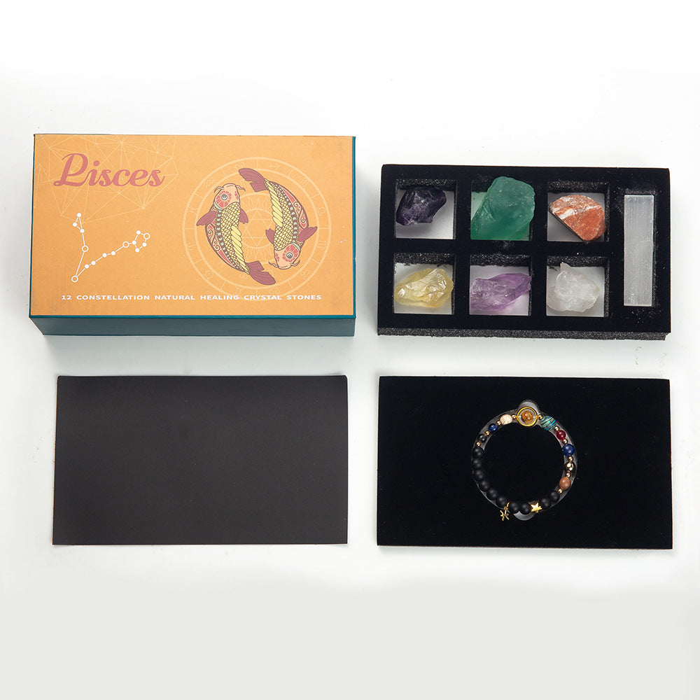 Zodiac Crystal Raw Stone Set | Twelve Constellations Gift Box