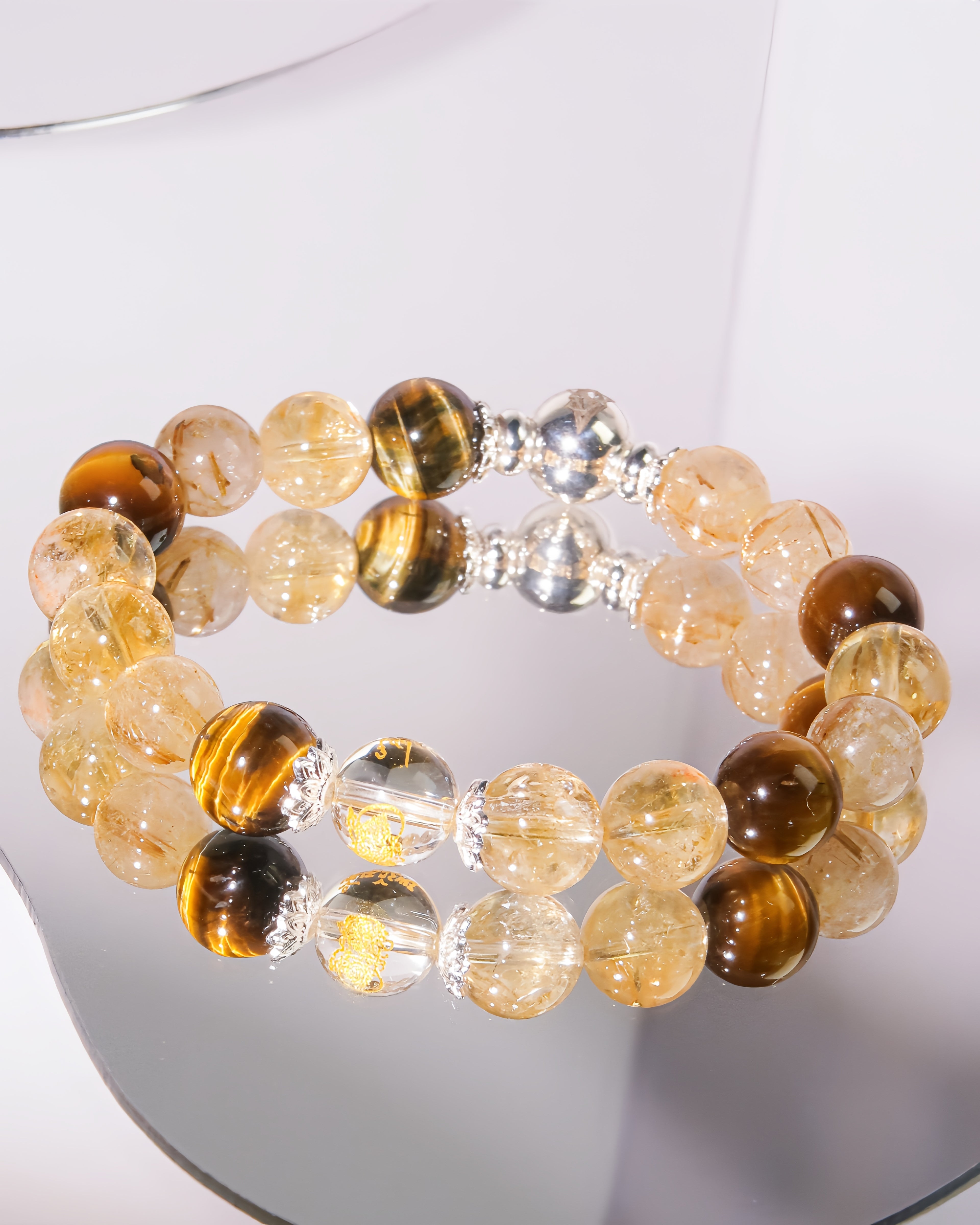 Golden Rutile Quartz & Tiger Eye Wealth Bracelet for Career Growth & Prosperity