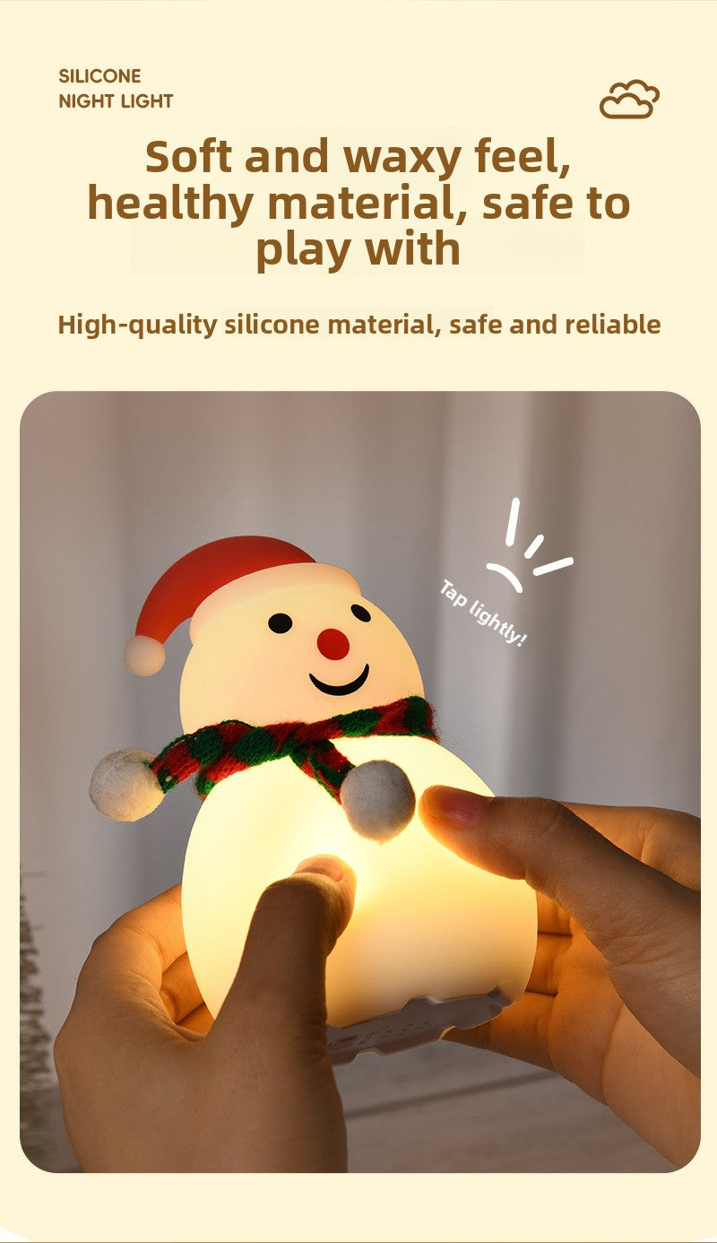 Christmas Snowman Silicone Tap Light Bluetooth Speaker | Healing Ambient Lamp & Holiday Gift