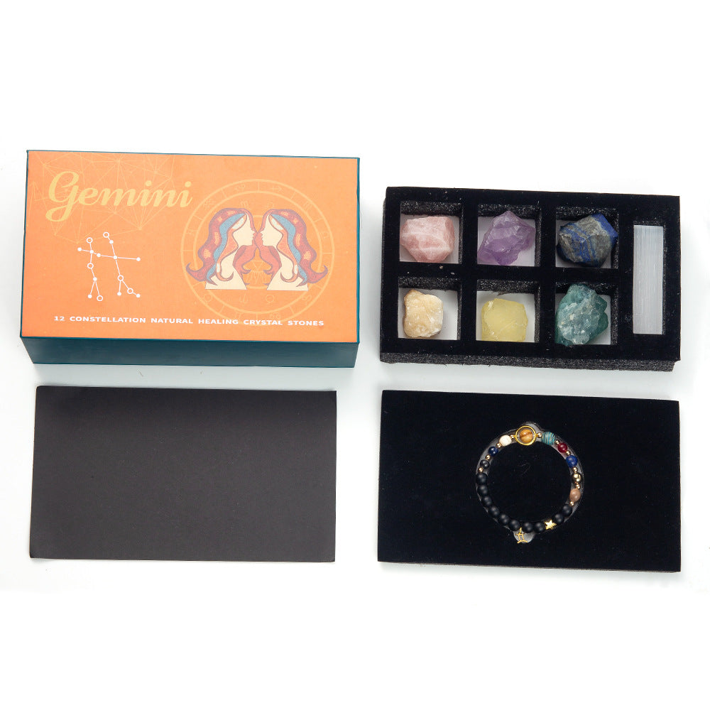 Zodiac Crystal Raw Stone Set | Twelve Constellations Gift Box