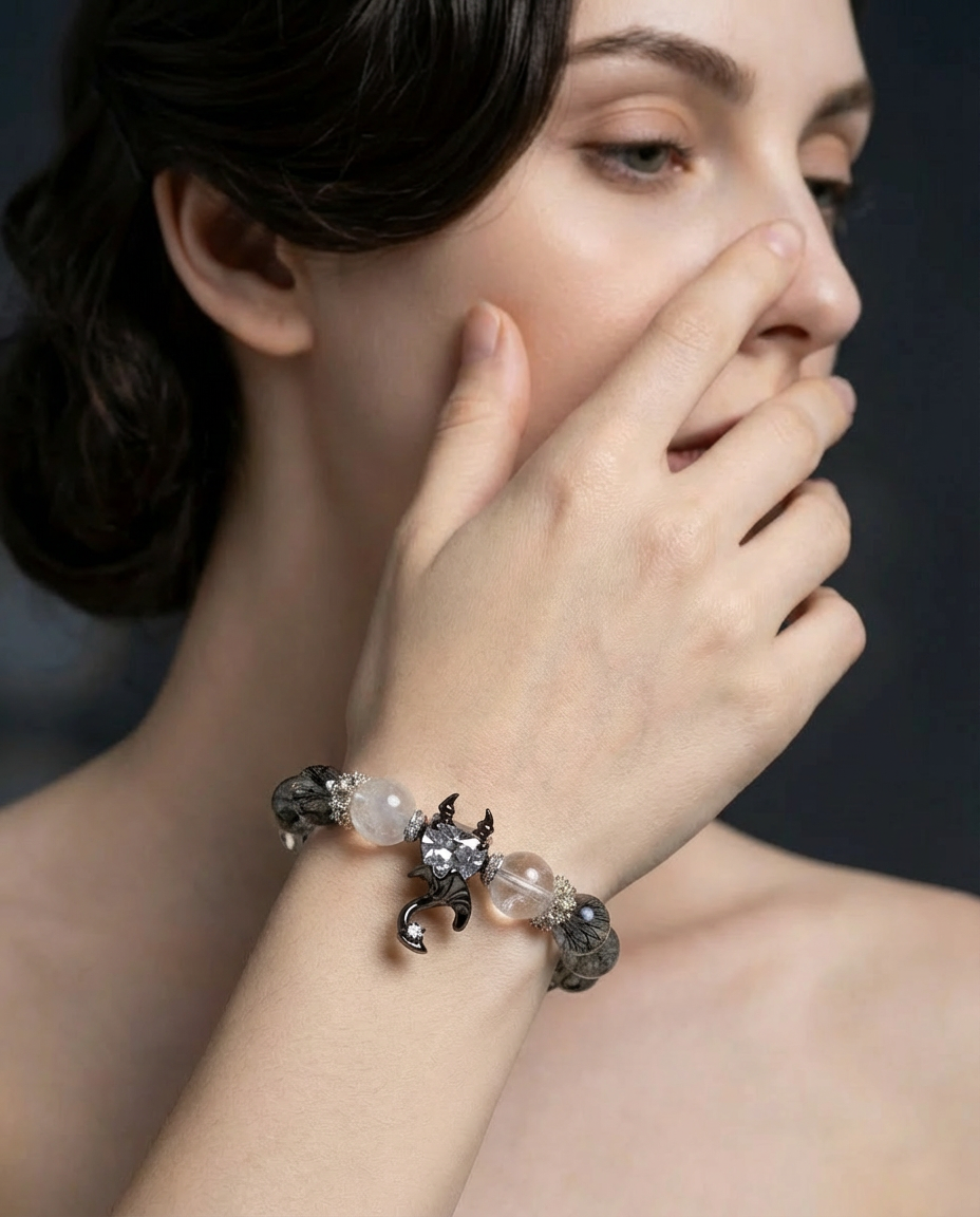 Devil’s Heart Bracelet – White Phantom Quartz & Gray Moonstone