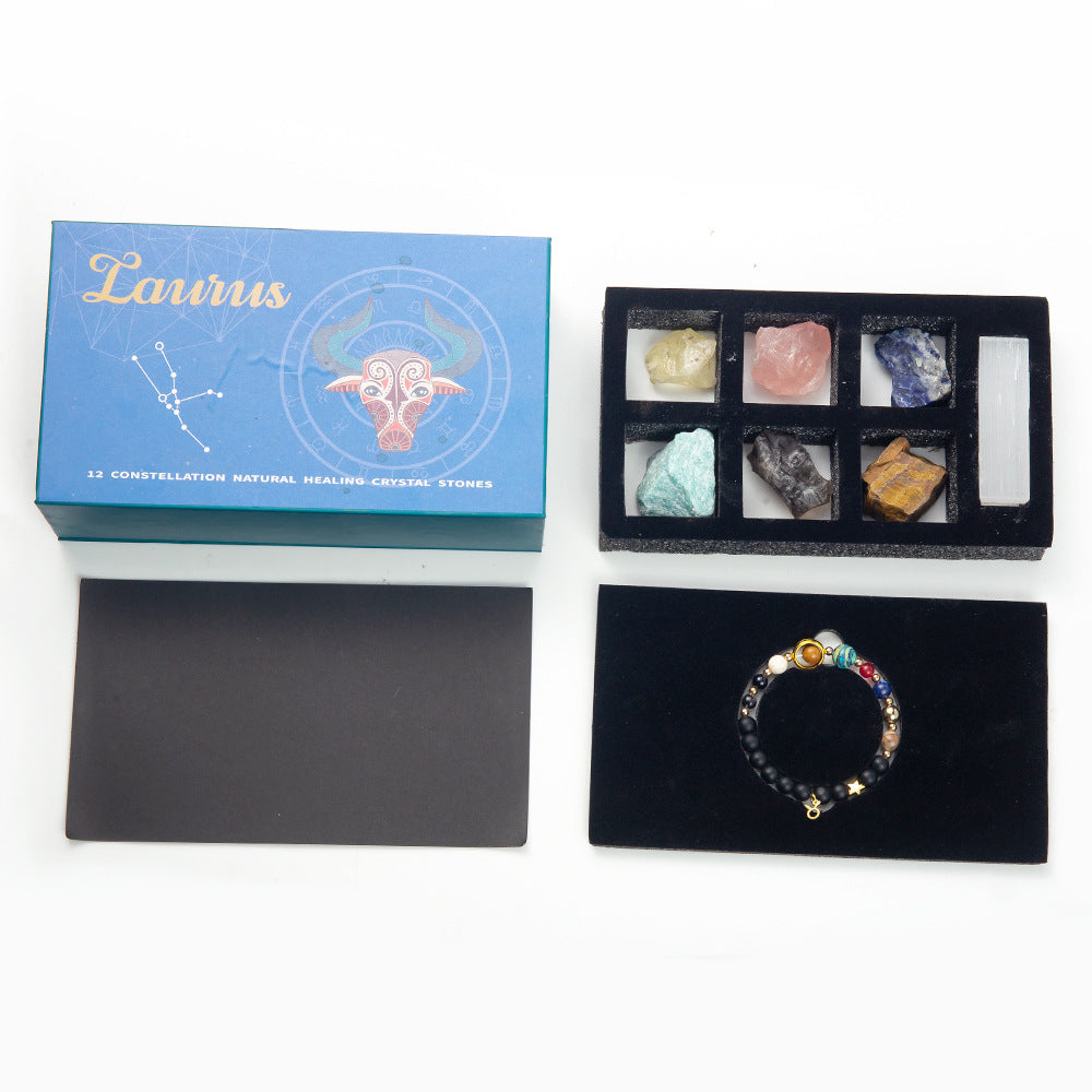 Zodiac Crystal Raw Stone Set | Twelve Constellations Gift Box