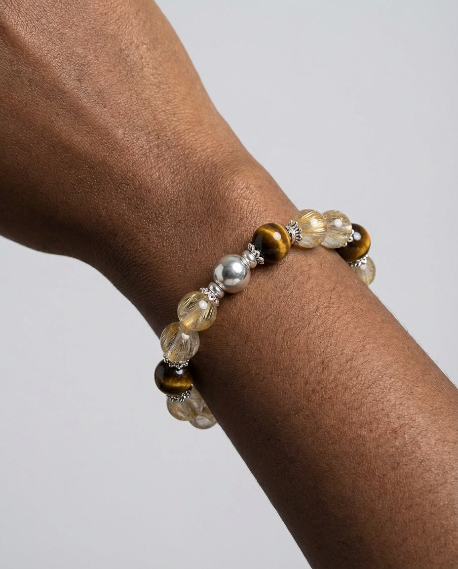 Golden Rutile Quartz & Tiger Eye Wealth Bracelet for Career Growth & Prosperity