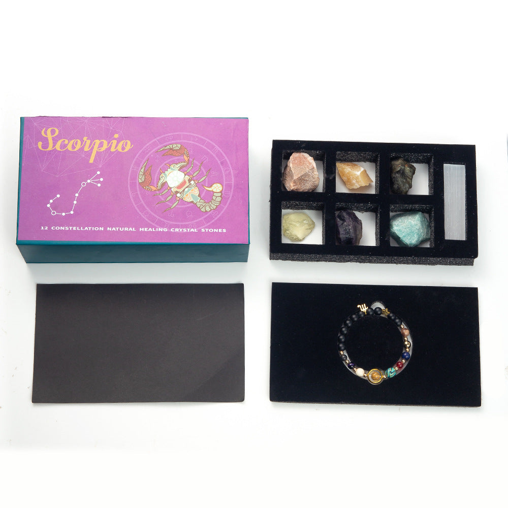 Zodiac Crystal Raw Stone Set | Twelve Constellations Gift Box