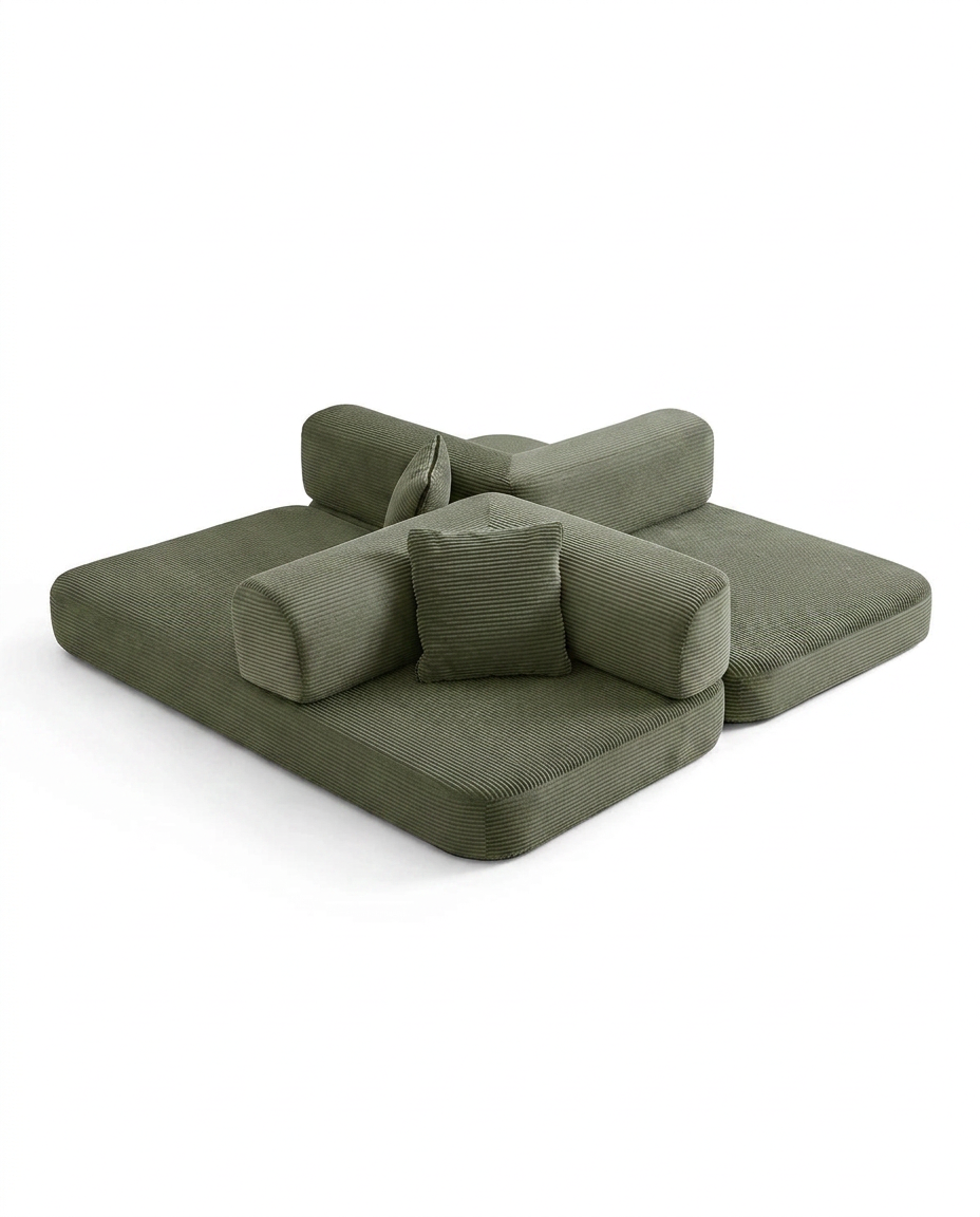 Olive Corduroy Modular Lounge Sofa Bed