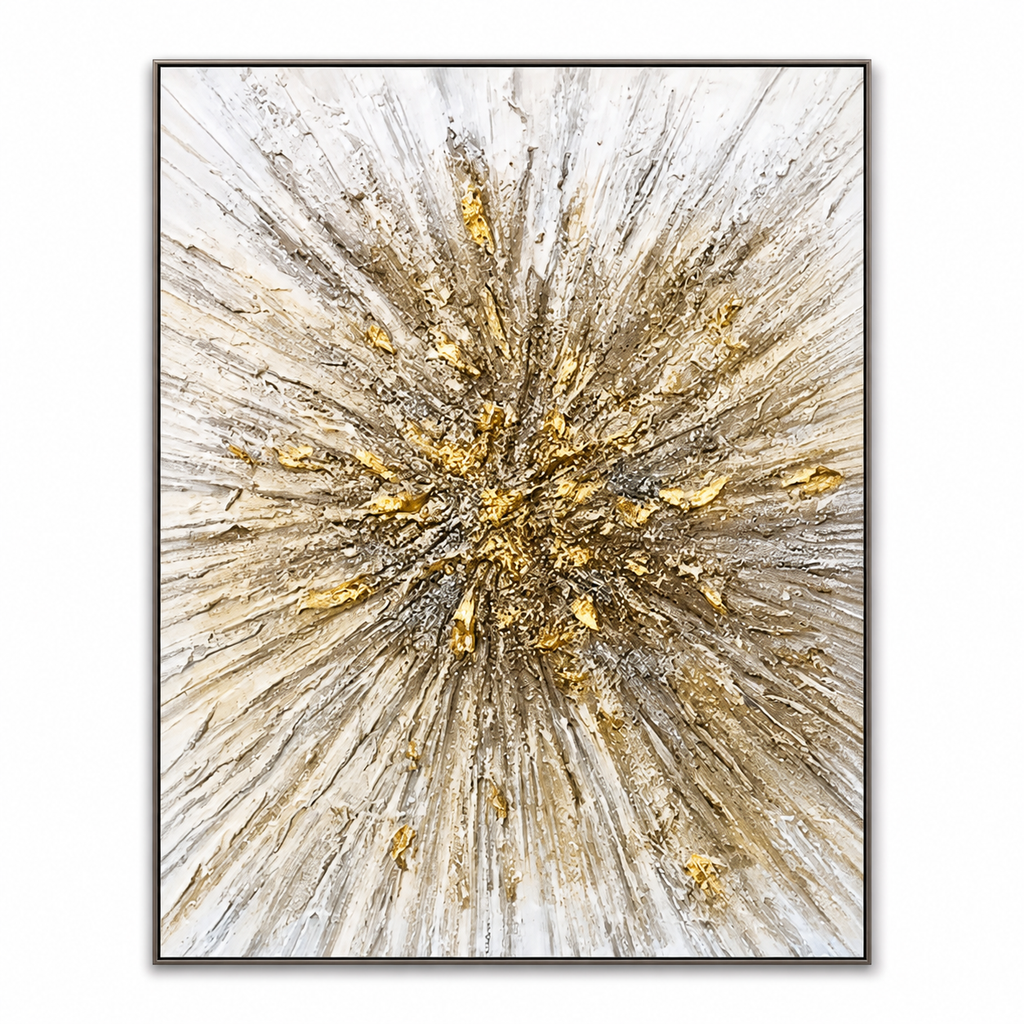 Luxury gold burst textured oil painting on a white background