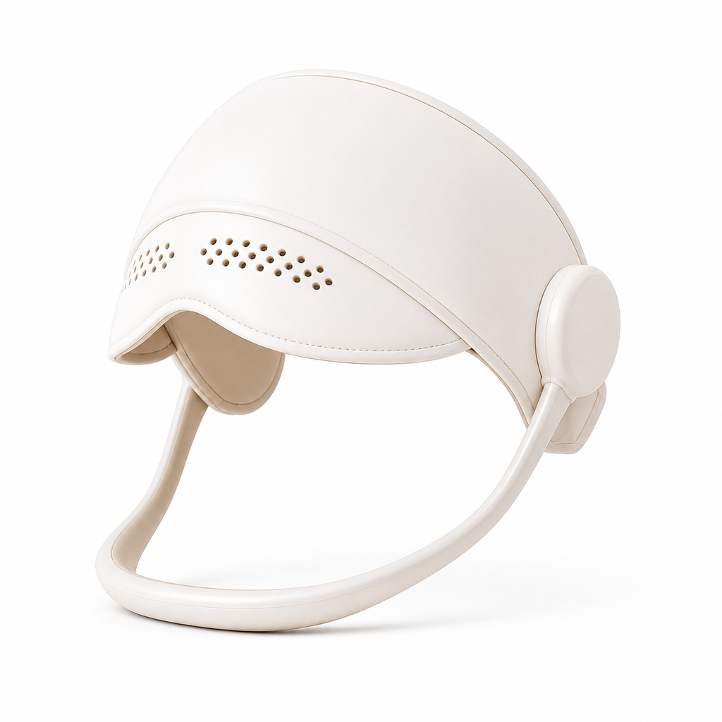 White relaxation headband massager on a white background
