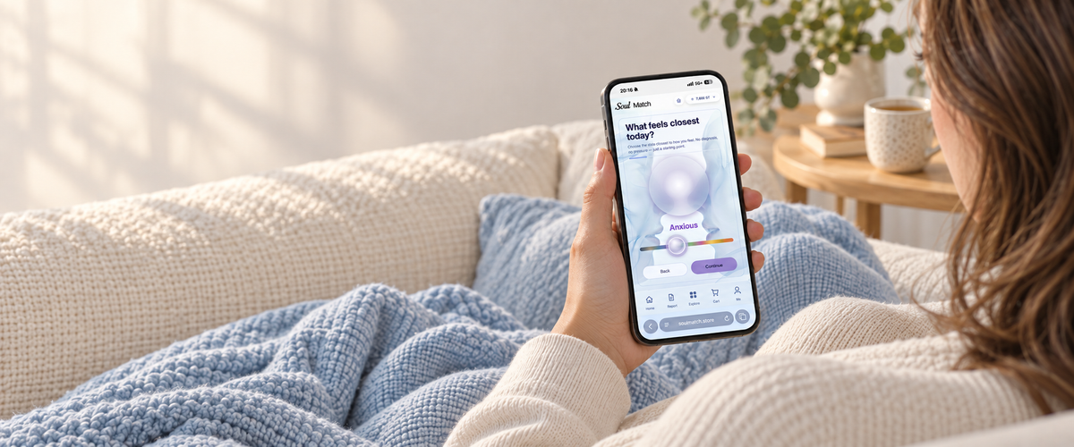 A quiet moment at home with SoulMatch on a phone.