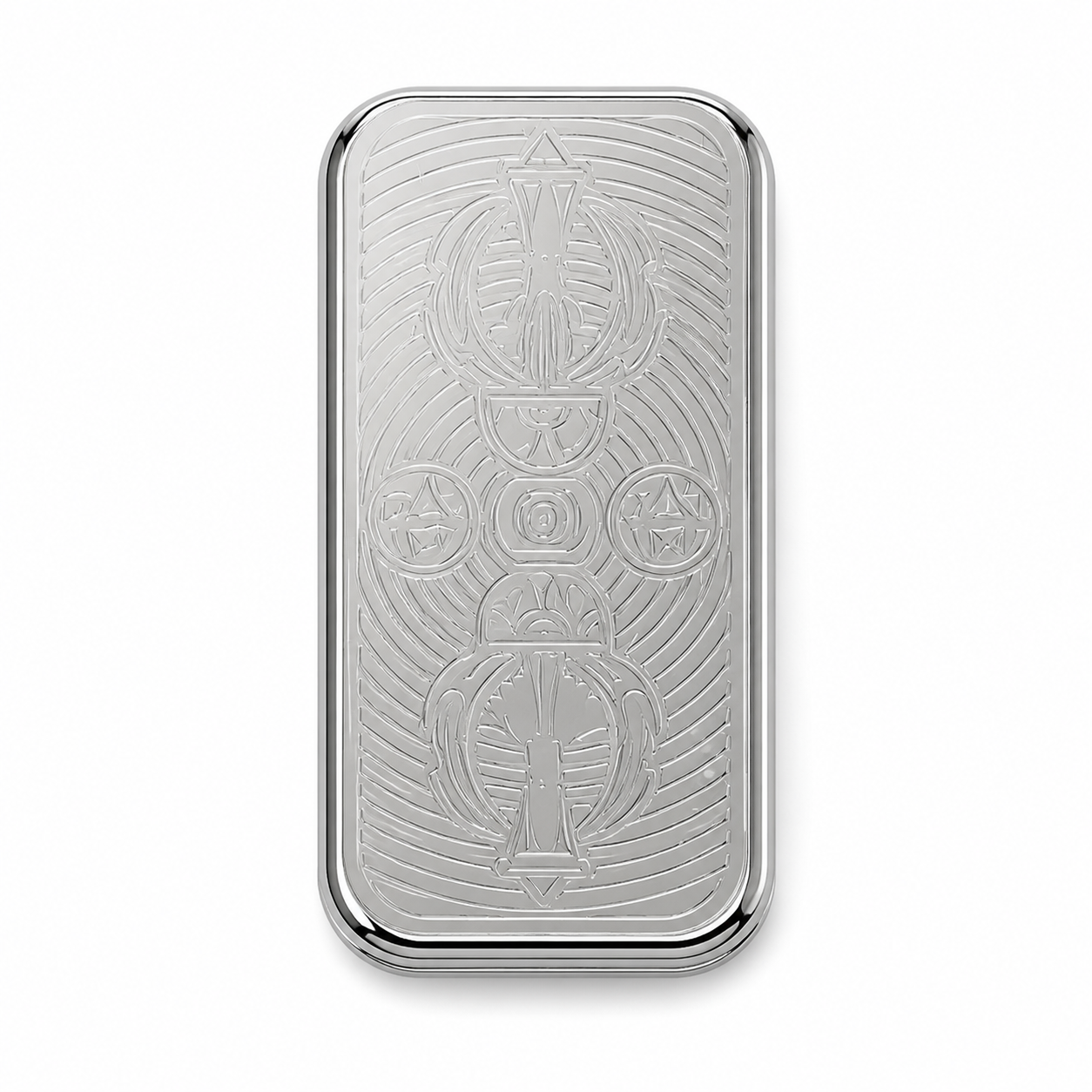 Polished silver stress relief spinner toy on a white background