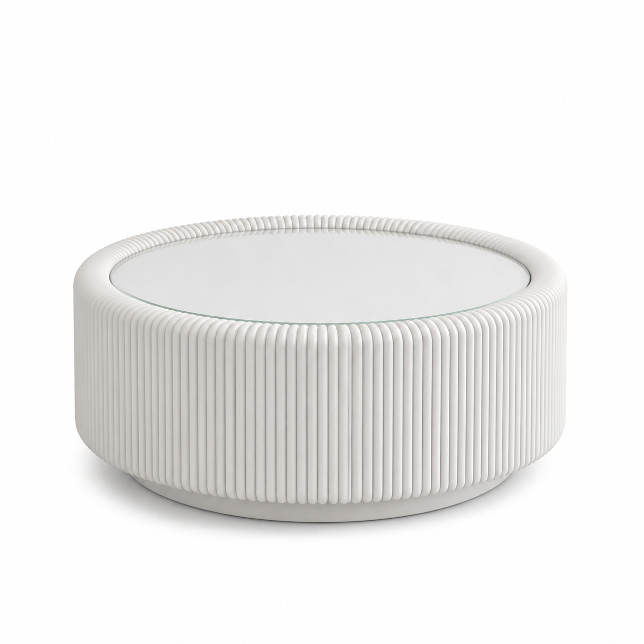 Tempered Glass Fluted Beauty Coffee Table on pure white background