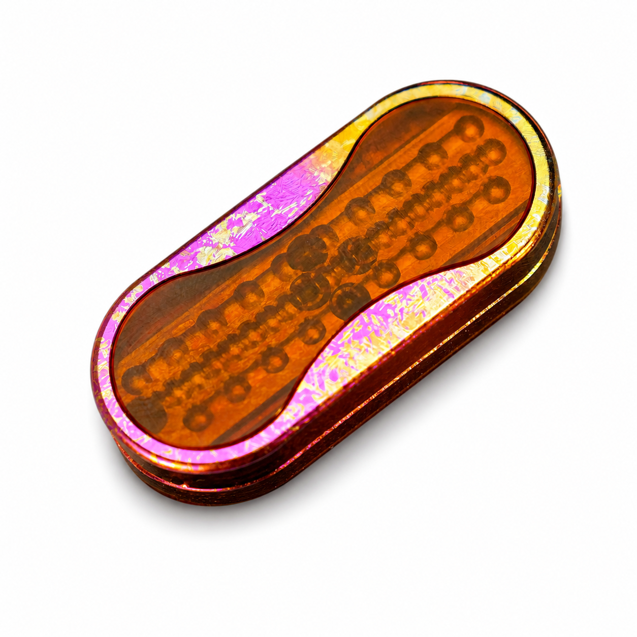 Oval titanium alloy magnetic EDC fidget slider on a white background