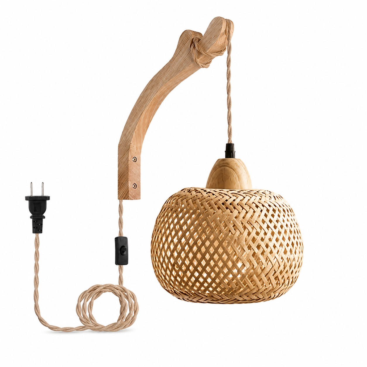 Vintage Bamboo Woven Wall Sconce on pure white background