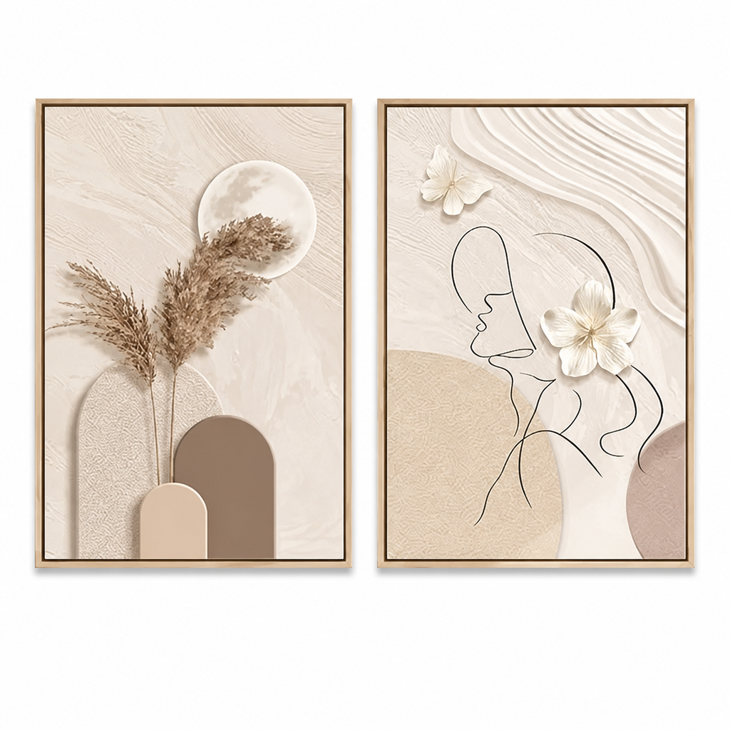 Wabi-Sabi neutral abstract wall art set on a white background
