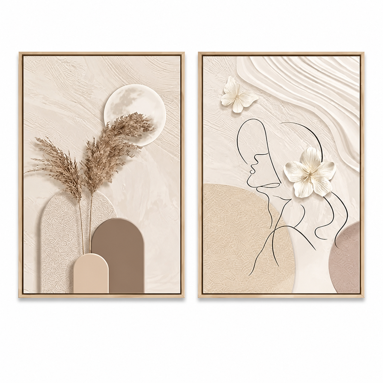 Wabi-Sabi neutral abstract wall art set on a white background